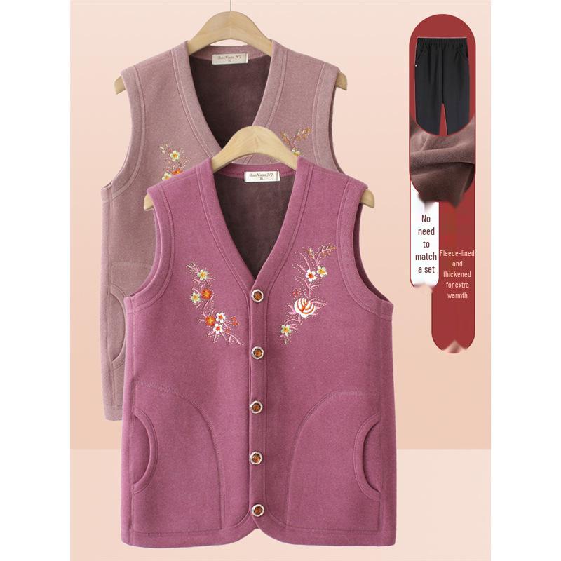 

Women s Warm Fleece-Lined Cardigan Vest for Autumn and Winter - Ideal for Middle-Aged and Elderly 2XL (105-120 jin)
