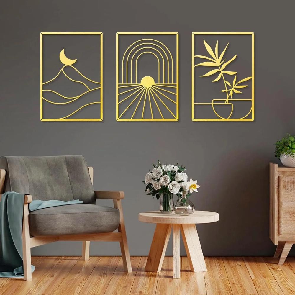 Metal Home Decor: Minimalist Bohemian Abstract Line Iron Wall Hanging for Chic Spaces