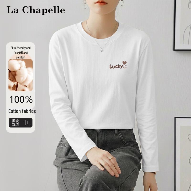 

La Chapelle Women s Loose Fit Cotton Long Sleeve T-Shirt with Lucky Smile Print L