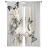 Black And White Butterfly Flower Art Drapes for Living Room Decoration Chiffon Sheer Kitchen Bedroom Curtain