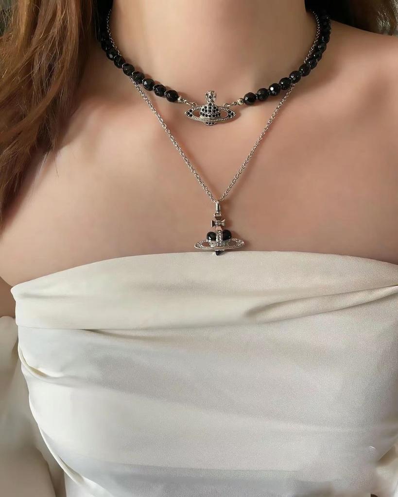 Saturn Pearl Necklace With Cz Microinlay Ushaped Pendant For Elegant Women