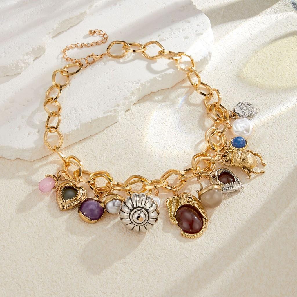 Elegant Retro Gemstone And Faux Pearl Earrings With Unique Shapes Asymmetrical