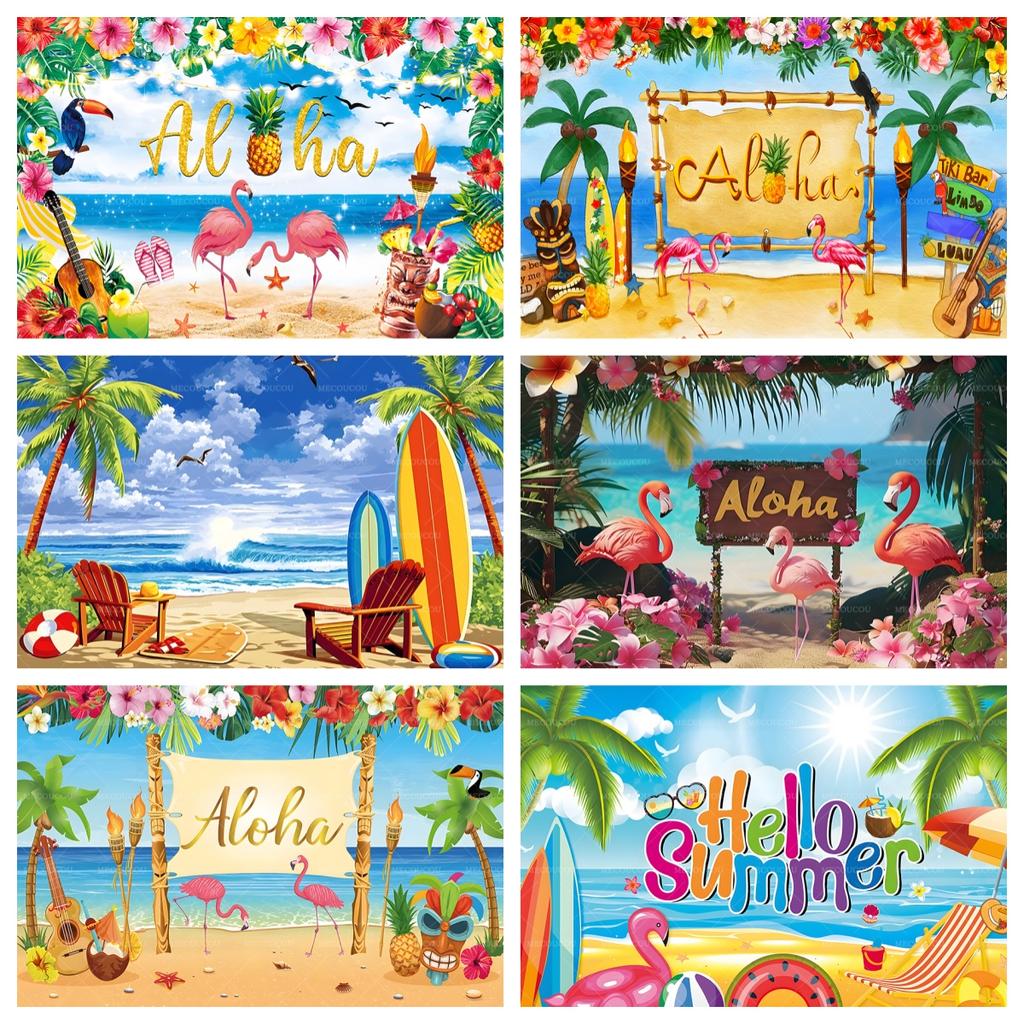 Summer Hawaiian Beach Aloha Photography Backdrop Tropical Flowers Wedding Birthday Party Decor Custom Background Photo Studio