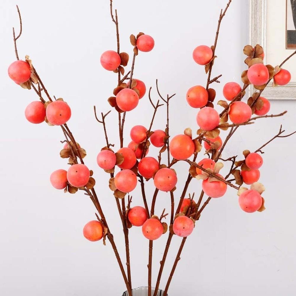 8 Heads Artificial Persimmon Branch Handmade Foam Simulation Persimmon Fruit Realistic Elegant Artificial Fruits Branches