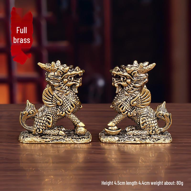 Pure Brass Qilin Ornaments Pair - Auspicious Home & Office Decor