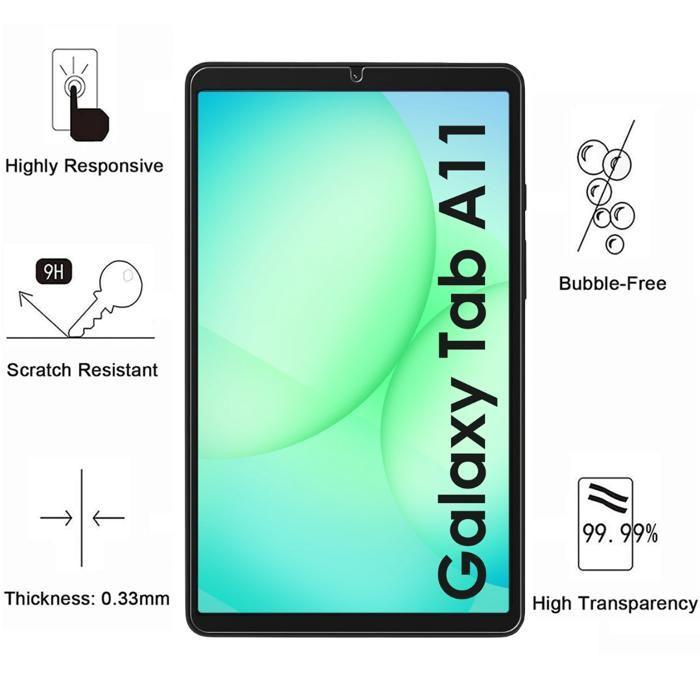 Case + 2 Tempered Glasses - PHONILLICO - Samsung Galaxy Tab A11 - Shockproof - Transparent - Silicone