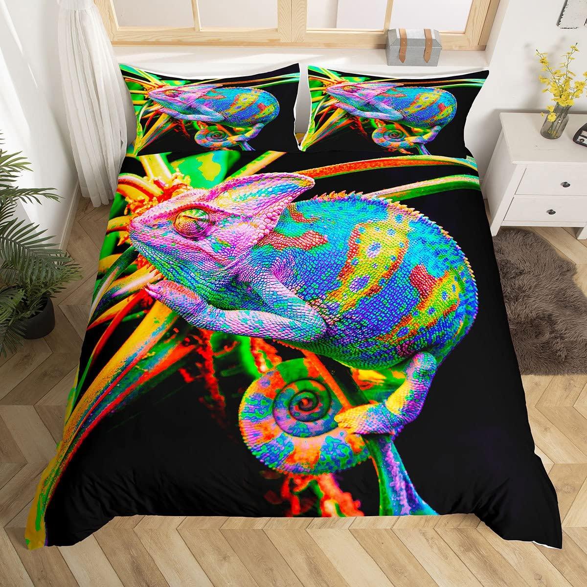 

Lizard Reptiles Duvet Cover Gift for Boys Girls Funny Gecko Bedding Set Full Queen Microfiber Cute Animal Theme Comforter Cover US King(264x228cm)