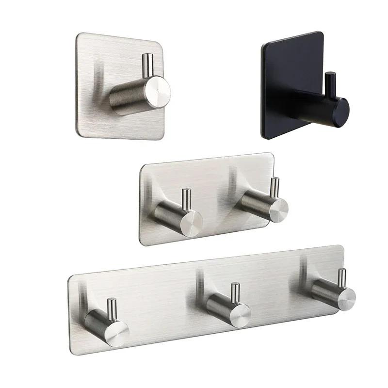 Stainless Steel Self Adhesive Hooks Sticky Wall Door Hook Robe Tea Towel Rustproof Towel Rack, Clothes Coat Hanger
