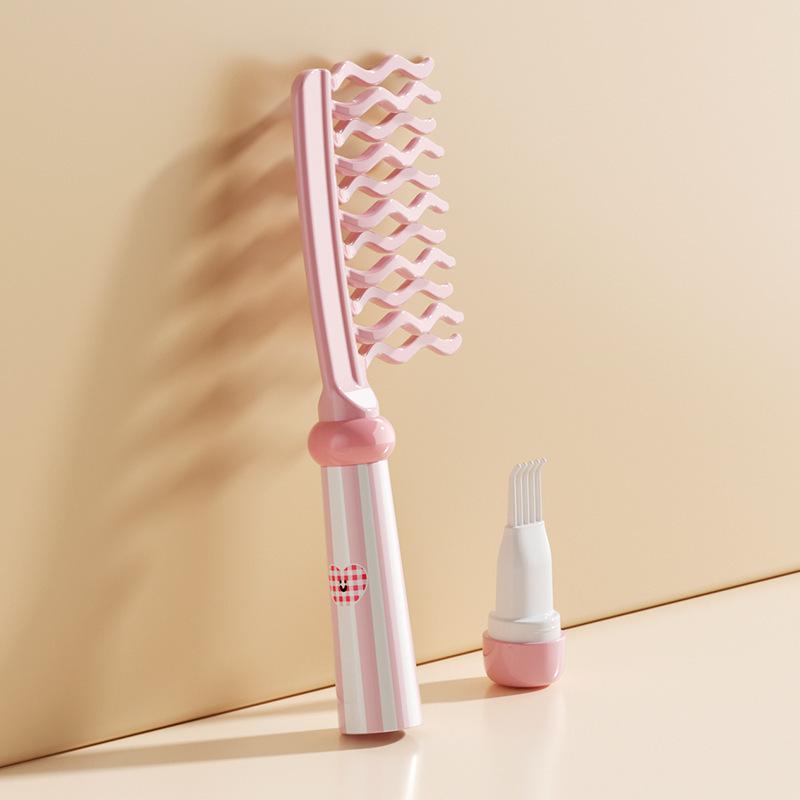 

Двухрядная расческа для укладки волос с волнистыми зубьями и массажной ручкой, антистатическая расческа для завивки для салонной укладки и домашнего ухода за волосами розовый