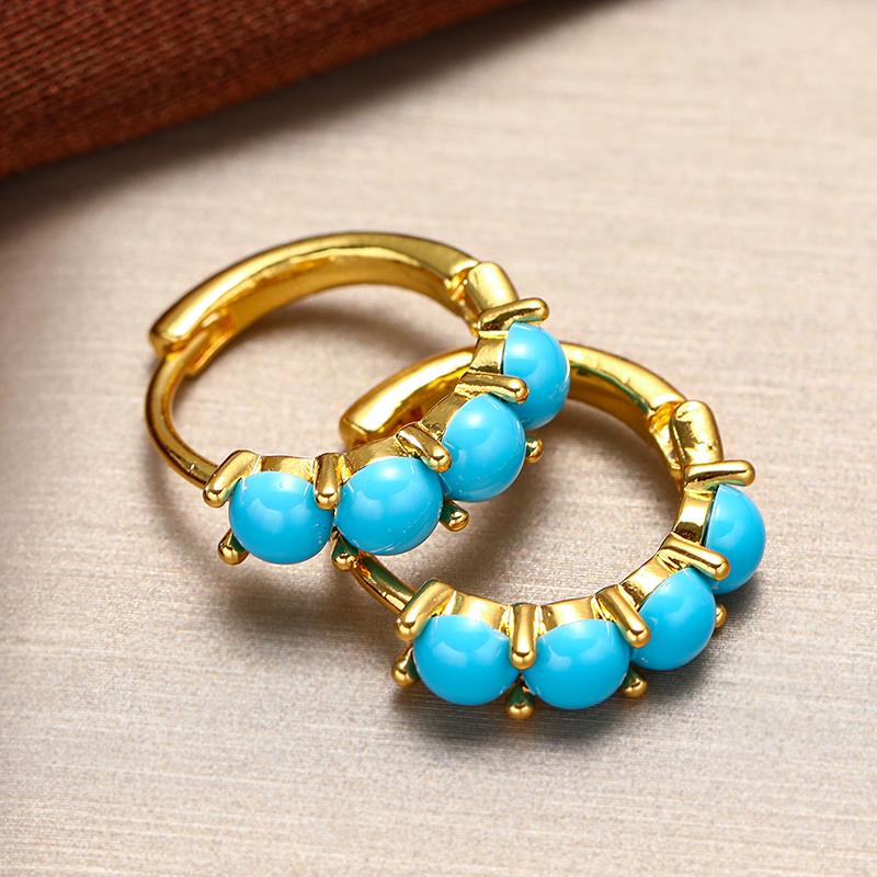 Boho Vintage Imitation Turquoise Gold Color Earrings Retro Art Earrings Fashion Women's Festival Party Gift Accessories