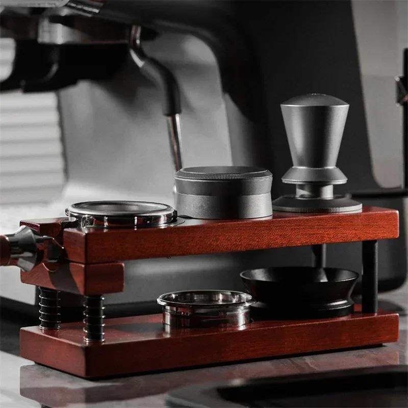 51/54/58mm Coffee Powder Holder with Knock Box Double-layer Wooden Distributor Universal Portafilter & Puck Screen Storage Base