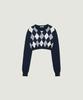 GROVE Veni Argyle Crop Cardigan (Navy)