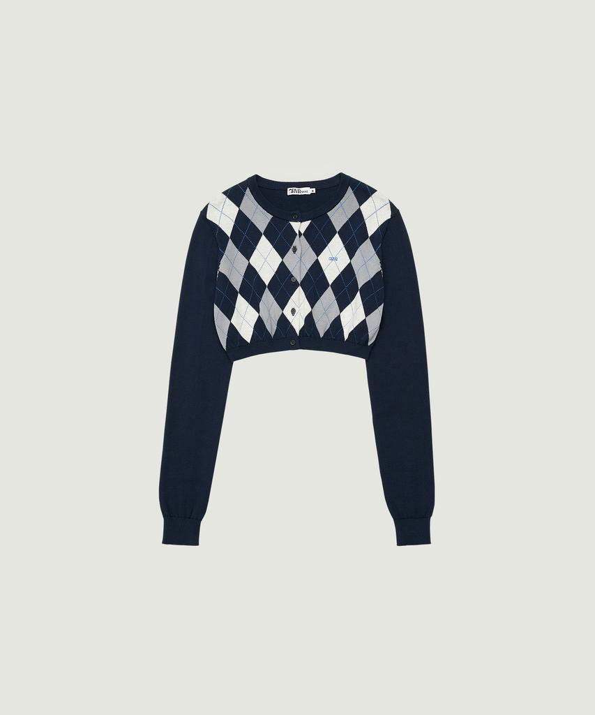 GROVE Veni Argyle Crop Cardigan (Navy)