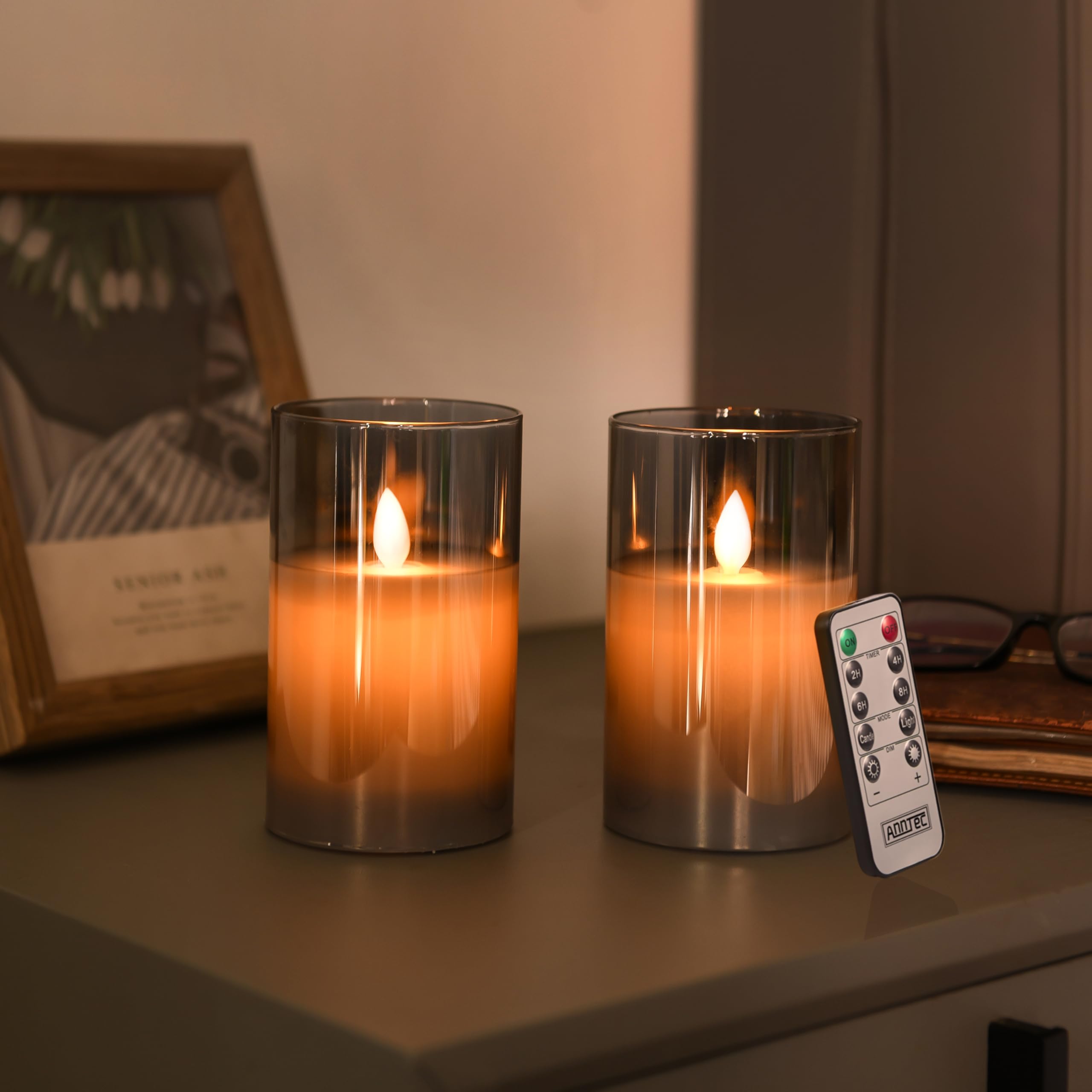 

AnnTec LED Candle Light Set of 2: Realistic Flame-Like Flickering Candle, Warm Light, Flameless, Safe, Energy-Saving, with Remote Control, Adjustable