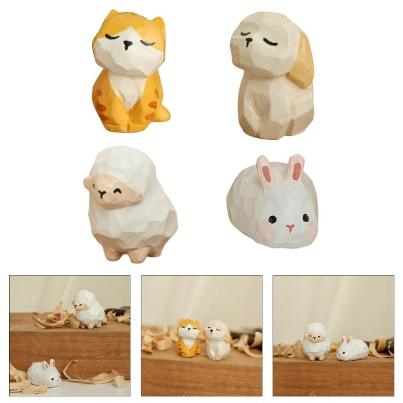 Hand Carved Cats/Dog/Sheep/Bunnies Figurines Table Decoration for Living Room,Bathroom Wooden Animal Statue Home Decors