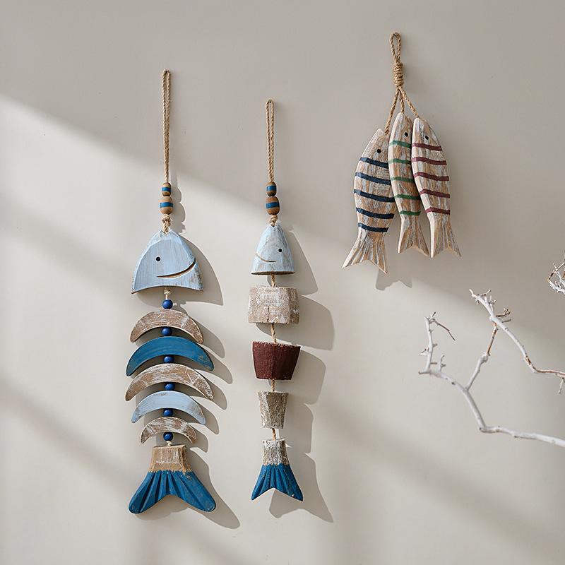 Handmade Vintage Woodfish Wall Decor 1Pcs Mediterranean Coastal Nautical Theme
