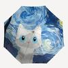 1pc Van Gogh Cat Automatic Open 8-Rib Windproof Umbrella, Travel & Commuting, Suitable for All Seasons