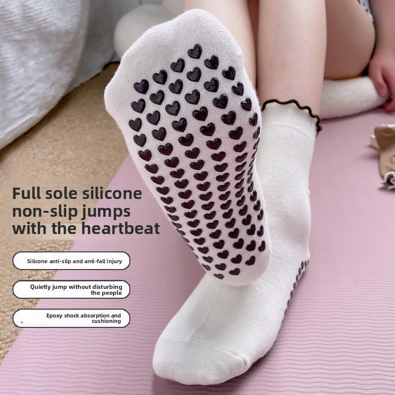 Children's Cartoon Yoga Socks - Mid-Calf, Anti-Slip, Embroidered Fluffy Bows, Fitness, Pilates Socks for Women