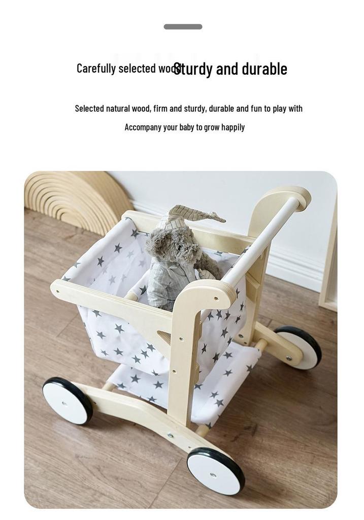 Korean-Style Wooden Role-Playing Dollhouse: Shopping Supermarket with Small Trolley and Walker Aid - Perfect Parent-Child Toy for Boys and Girls