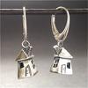 Vintage Simple Silvery Plated Metal Hand Carve House Shaped Design Dangle Earrings Women Creative Festival Jewelry Gifts