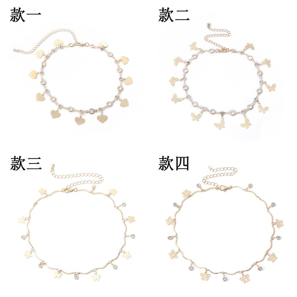 Accessories, Cute Heart-Shaped Rhinestone Collarbone Chain Necklace, Simple Hollow Butterfly Necklace For Women