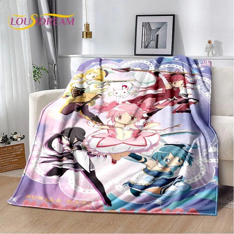 3D süße Puella Magi Madoka Magica Cartoon-Decke, weiche Überwurfdecke für Zuhause, Schlafzimmer, Bett, Sofa, Picknick, Reise, Decke für Kinder