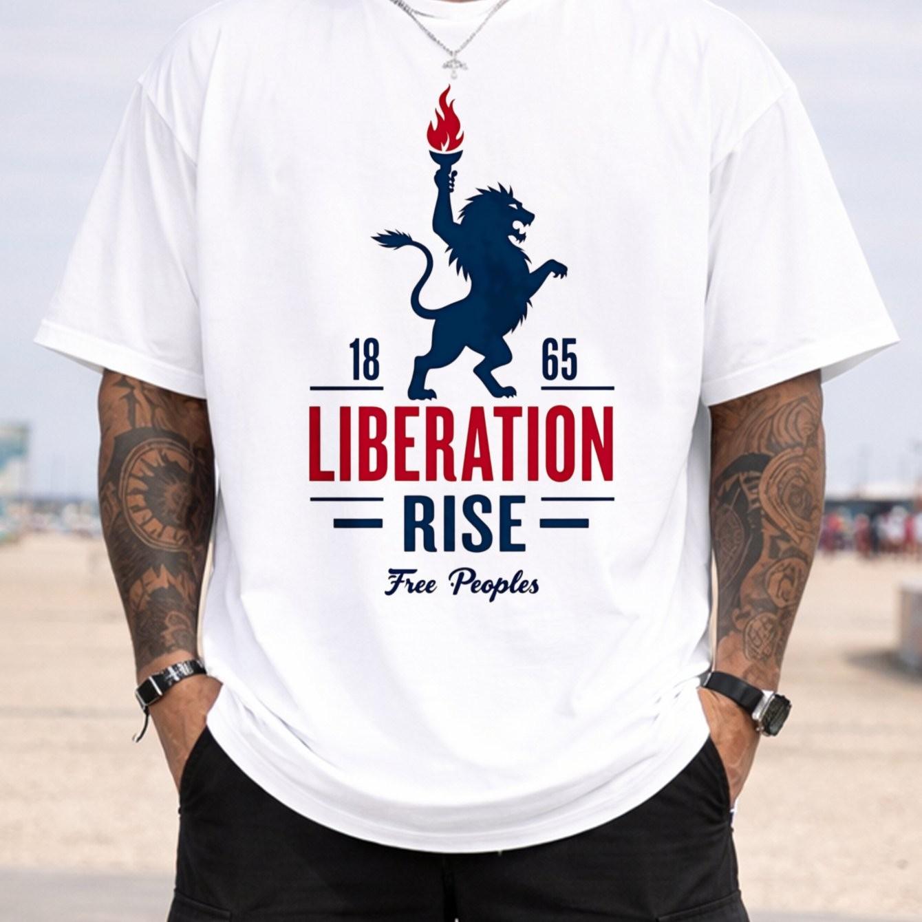 Lion Torch Liberation Rise Graphic Print Cotton Crew Neck T-Shirt For Men Casual Daily Wear S