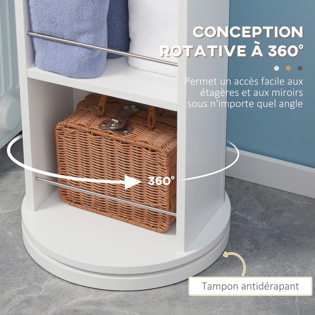 Swivel Bathroom Column Cabinet with Mirror 6 Shelves 36 X 36 X 171 Cm White