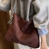Fashion 2025 autumn new simple retro texture casual tote bag wide shoulder strap large capacity shoulder messenger bag