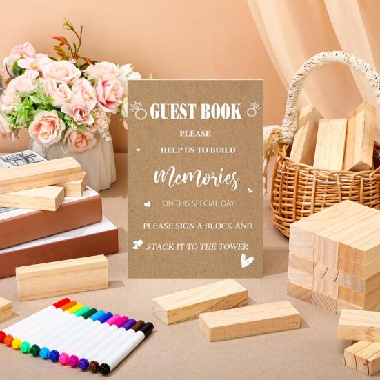 1 Sada Alternativní svatební kniha hostů Dřevěný blok s průhlednou akrylovou krabičkou Pera Znamení Svatba Svatba Předsvatební oslava Party Dekorace na recepci