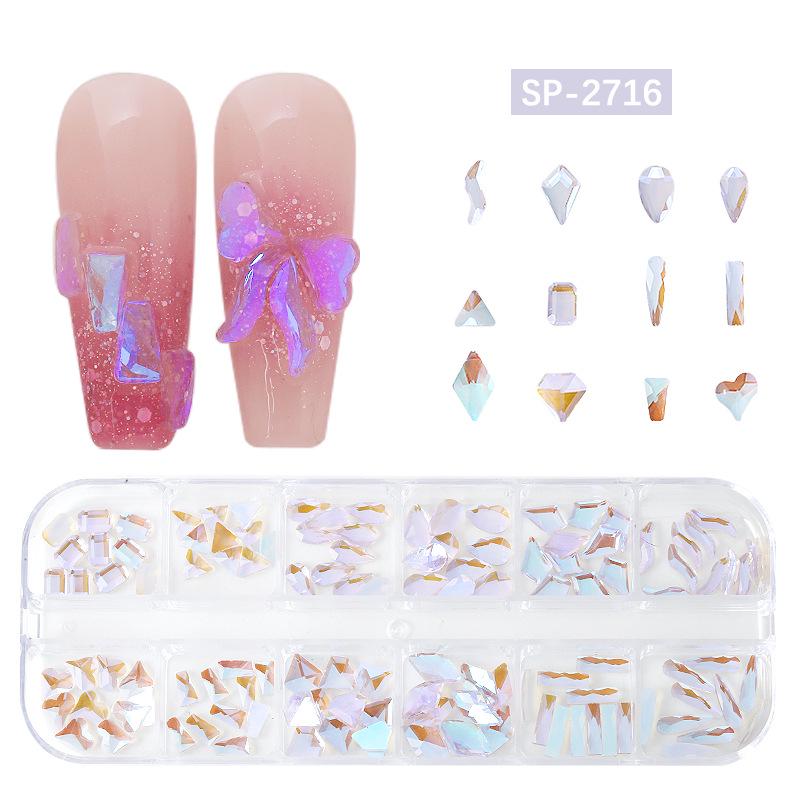 12-Grid Irregular Transparent AB Glass Diamonds for Nail Art