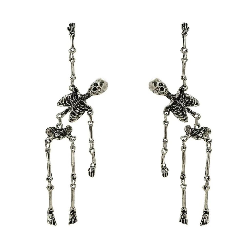 Unique And Quirky Halloween Skull Earrings Vintage All-metal Alloy Dangle Jewelry Ancient Silver