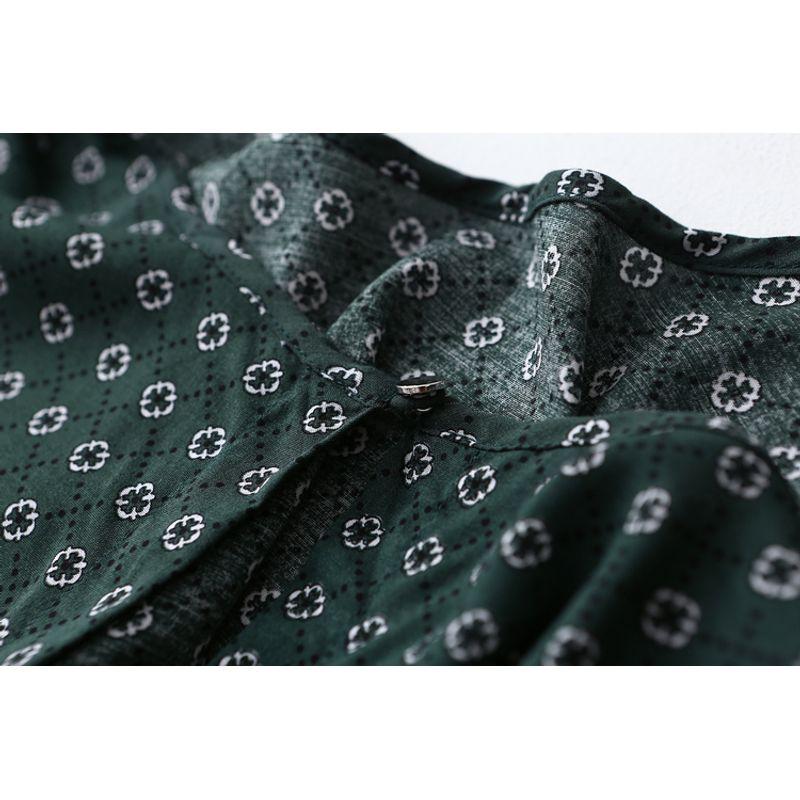 Export Export Plus Size Women's Clothing Retro Print Cotton Silk Shirt Summer Thin Loose Artificial Cotton Batwing Shirt Blouse