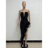 Women's Dress Long Haute Couture Strapless Backless Sequin Dress Feather Patchwork Gown