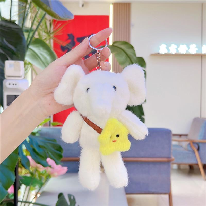 1Pcs Cute Star Elephant Keychain Small Animal Key Ring Bookbag Pendant Plush Toy Birthday Christmas Gift