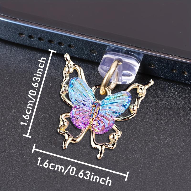 Glitter Butterfly Phone Dust Plug Accessories Decoration Hanging Pendant For Iphone For Samsung Type-C Charging Port
