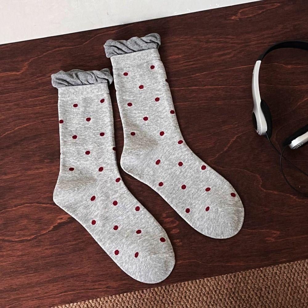 2Pairs Dot Sweet Tube Socks Kawaii Socks Women Casual Bowknot Ruffle Socks Streetwear