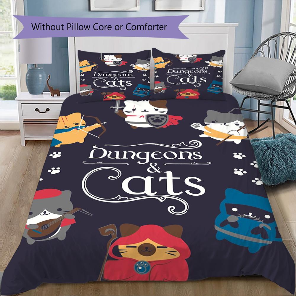 Dungeons & Kitties Pattern Bedding,Quilt Set Quilt Cover Pillowcase Home Birthday Gift (1*duvet cover+2*pillowcase,without core)SSJT0917207