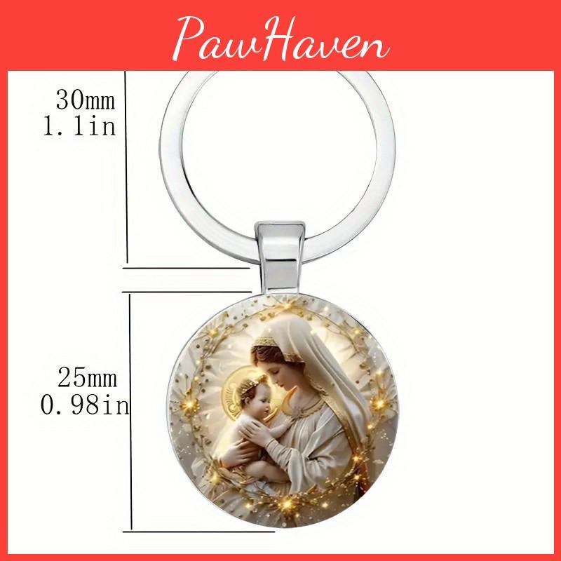 Blessed Virgin Mary Aluminum Round Keychain Gift For Religious Jewelry Collectors
