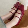 Mode Damen Flaches Schuhwerk Rot Damen Ballerinas Schuhe Schnallenriemen Mode Schmetterlingsknoten Runde Zehenpartie Damen Flats Schuhe Große Größe