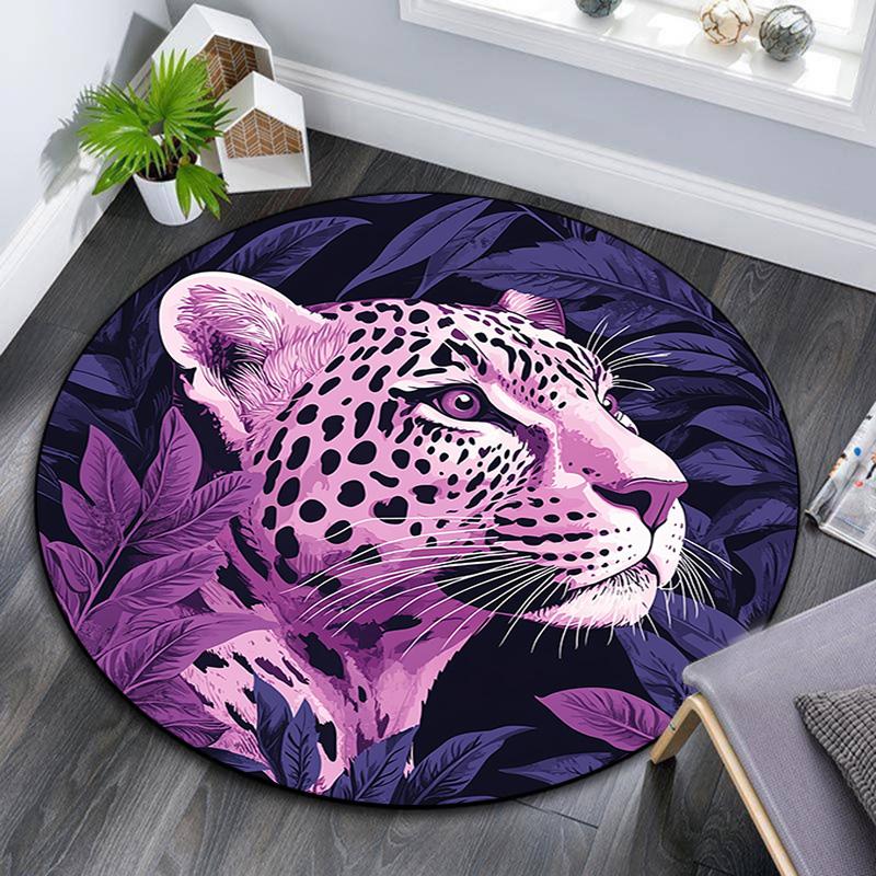 Purple Leopard Round Area Rug,Carpet Rug for Living Room Bedroom Sofa Playroom Decor,Non-slip Floor Mat