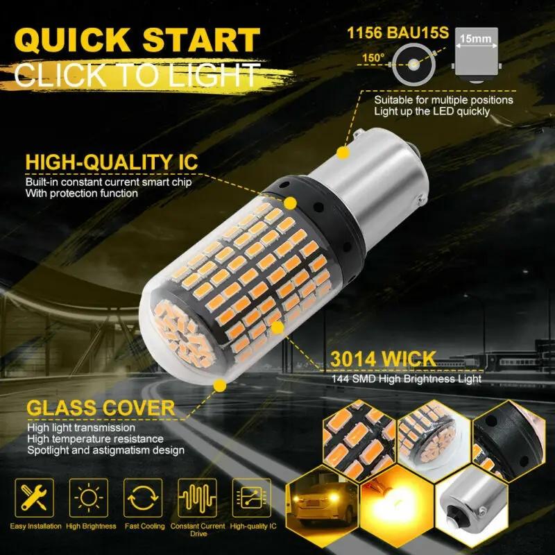 BAU15S PY12W 144SMD Amber LED Canbus Turn Signal Indicator Light Bulbs 12V,2pcs.