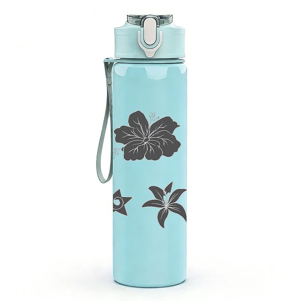 1PC Grey Flower Star Set 750ml Color Plastic Sports Water Bottle Leakproof Flip Straw Lid Suitable for Sports Office Home Use