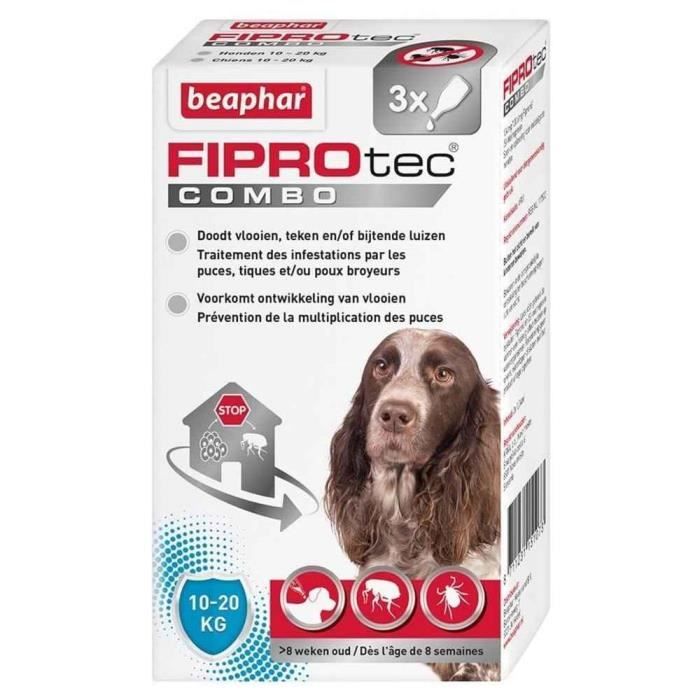 Beaphar Fiprotec Combo Pipettes Puces Tiques et Poux Broyeurs Chien (10-20 kg) 1,34ml x 3 unités