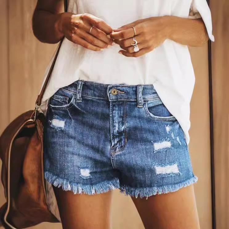 

Women s High-Waisted Ripped Denim A-Line Shorts - Slimming, Washed, Frayed Edge Summer Hot Pants Extra Large