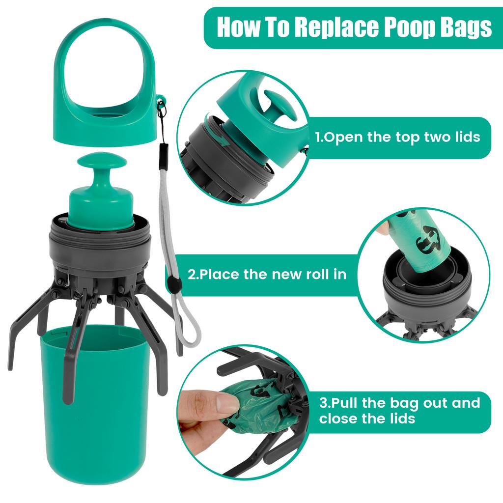 Portable Dog Poop Scooper with Holder Claw Clip Pooper Bag Dispenser Dog Walker Waste Picker for Small Medium Large Dogs