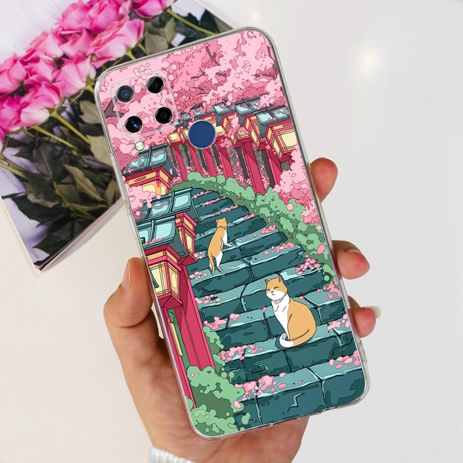 For Realme C15 Case Fashion Marble Butterfly Flower Soft TPU Phone Case For Realme C15 RMX2180 RMX2195 Coque C 15 Silicone Cover