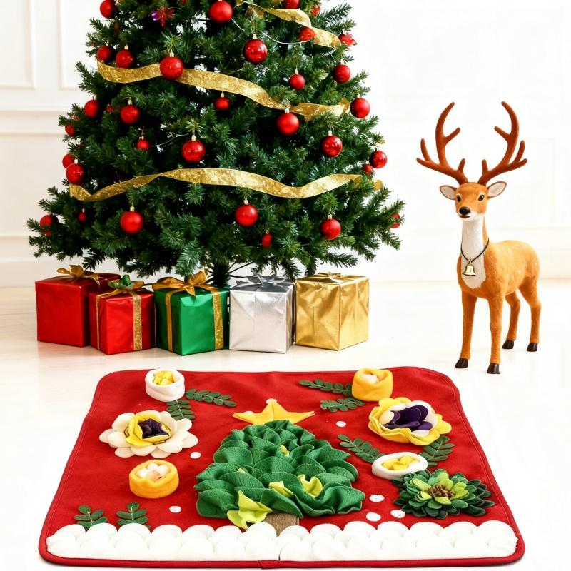 BOOTEELY Christmas Snuffle Mat For Dogs Pet Nose Work Slow Feeding Training Pad Interactive Toy Stress Relief Activity Blanket