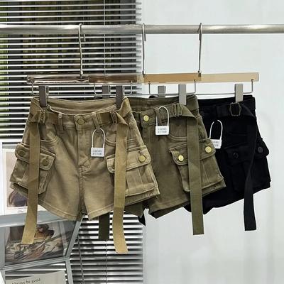 Damskie Letnie Jeansowe Szorty w Stylu Roboczym z Kieszeniami: Rozciągliwe, Dopasowane, Z wysokim stanem