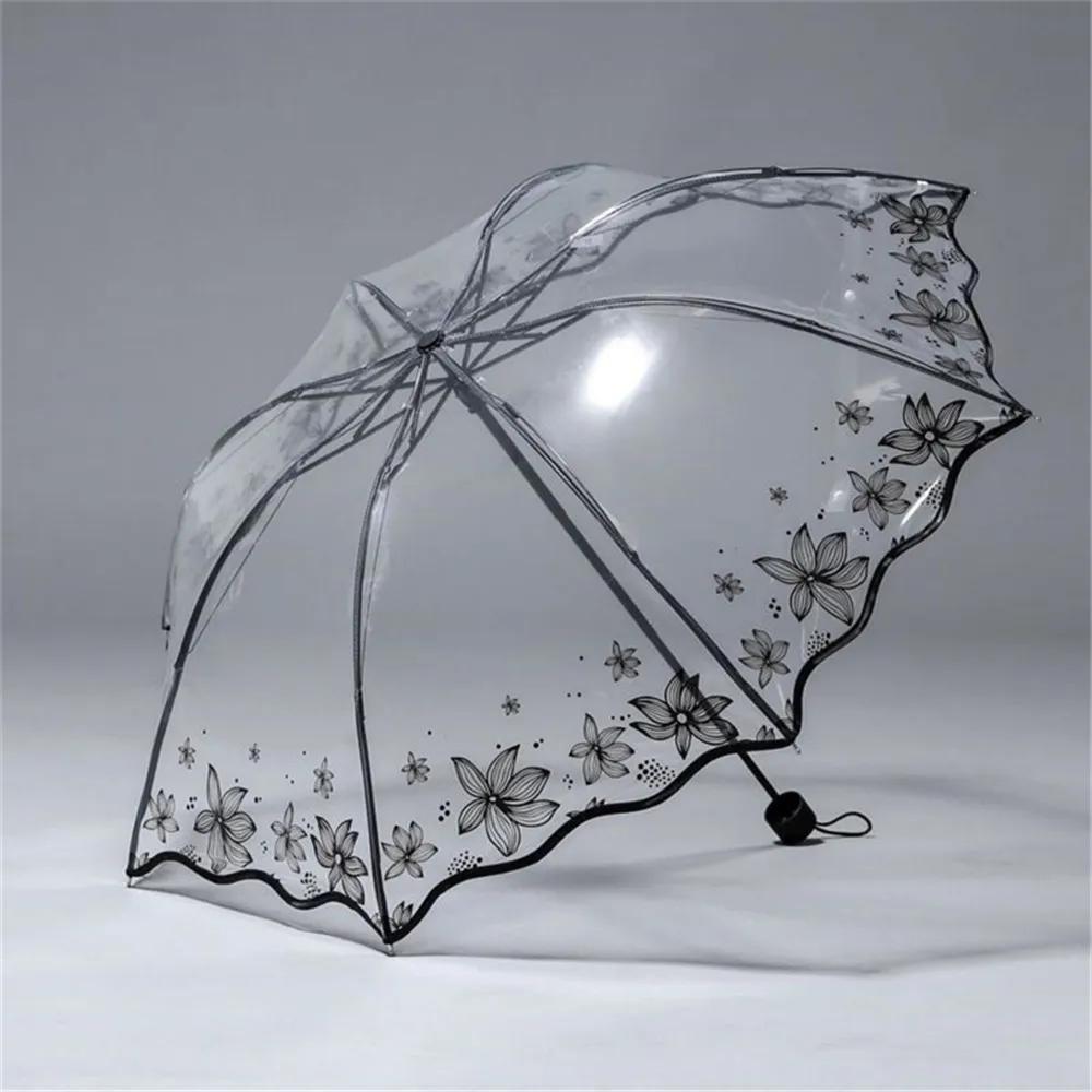 

Retro Transparent Umbrella Wave Edge Three Folding 8 Bone Rainproof and Windproof Sunny and Rainy Dual Use Lightweight Umbrella Iron&8K
